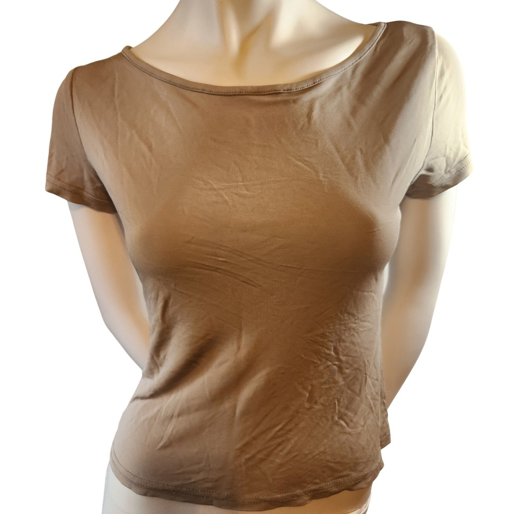 Vintage Holt Renfrew Studio Womens Taupe Boat Neck  Top Size M Made Canada